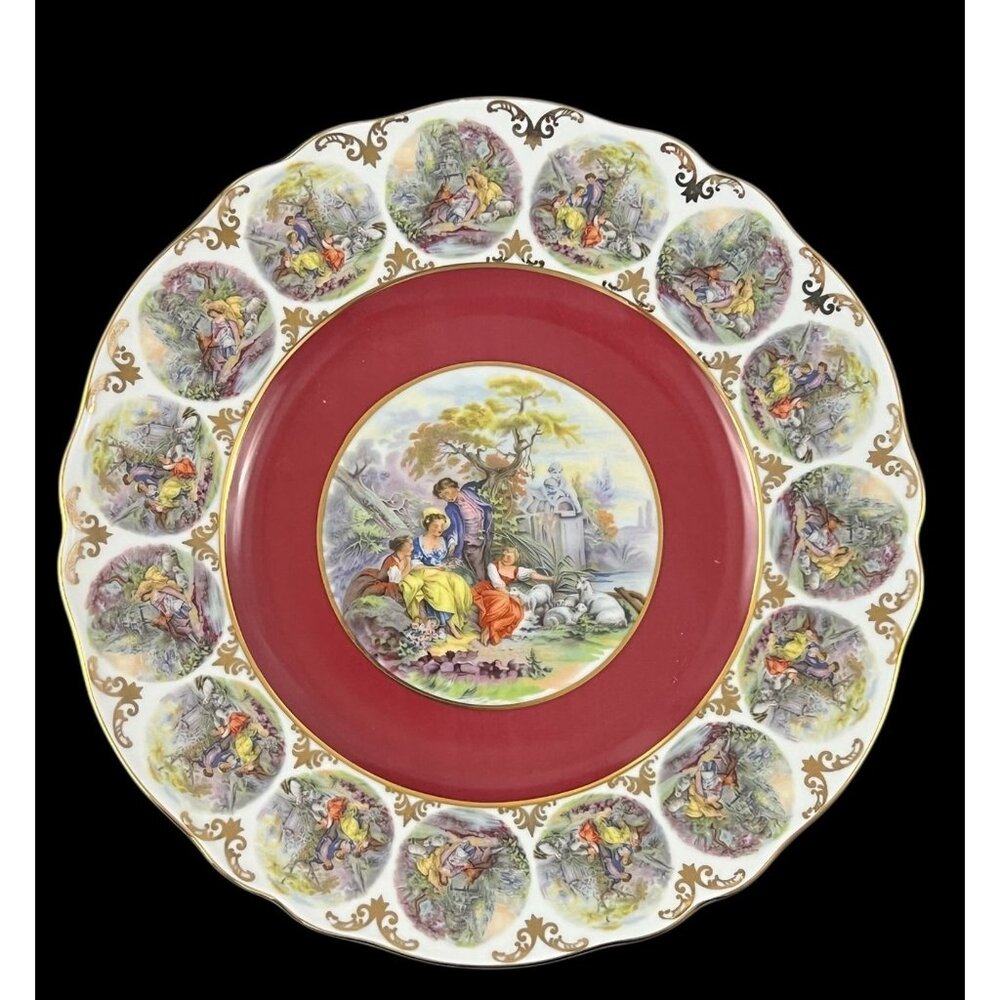 Ardalt Bavaria Germany Vintage "Fragonard Lovers" Plate 10.5 Gold Trimmed